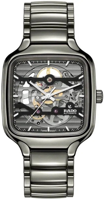 Швейцарские механические часы Rado True Square Automatic Skeleton R27125152 на браслете из керамики, с водозащитой 5 Бар и международной гарантией от производителя