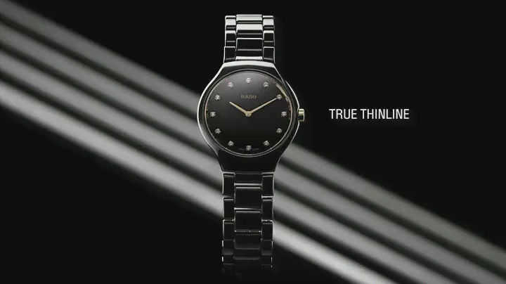 Rado True Thinline Black Ceramic & Rose Gold Dial Ladies Watch