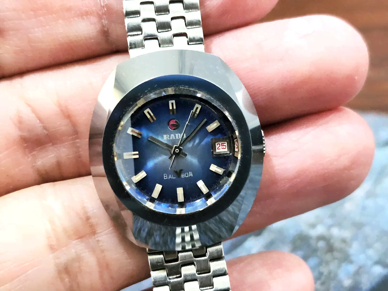 Vintage rado balboa Silver Diastar Automatic Swiss made Lady blue Dial.-0